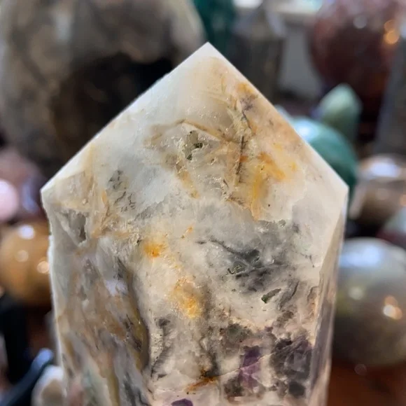 Fluorite With Hematite Crystal Tower With Druzy!